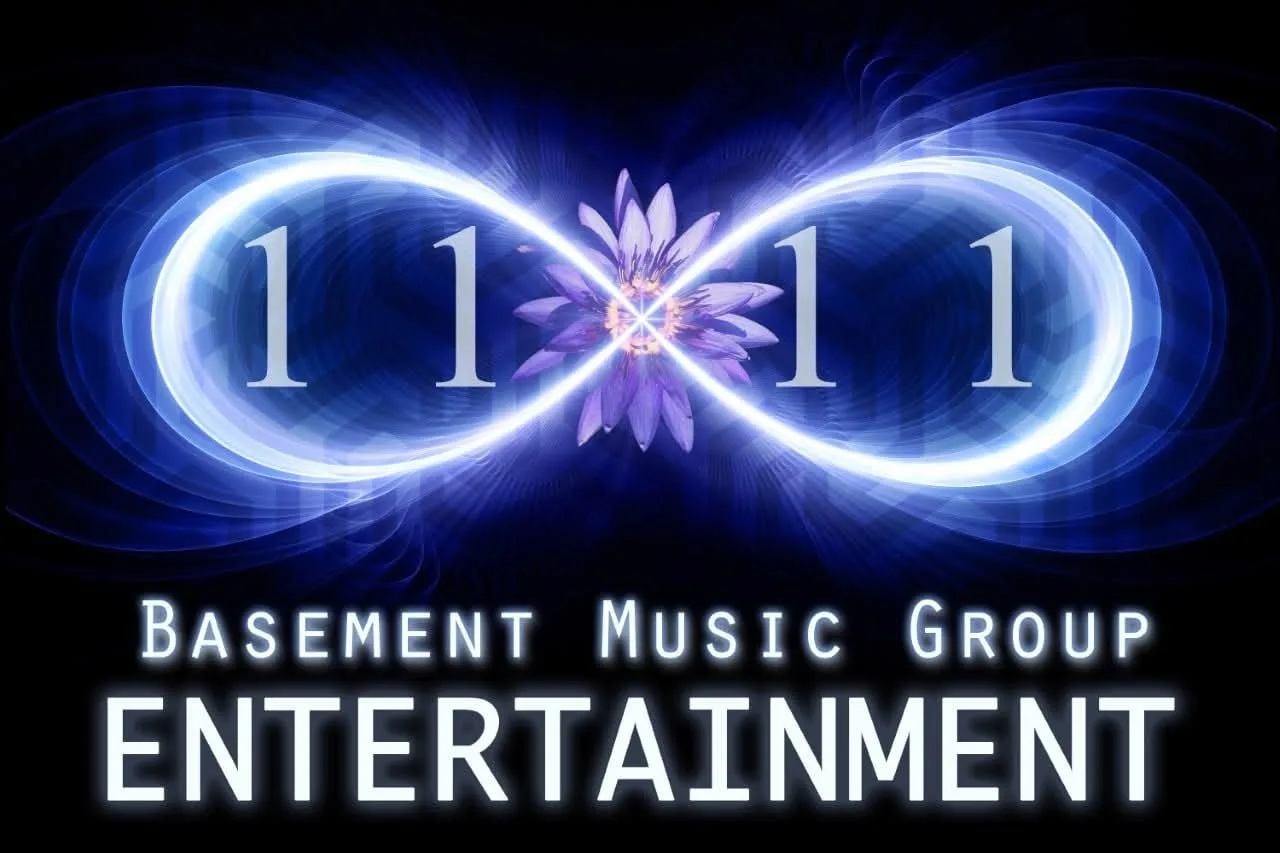Basement Music Group Entertainment logo — a glowing blue infinity loop reading 11 11 around a purple lotus