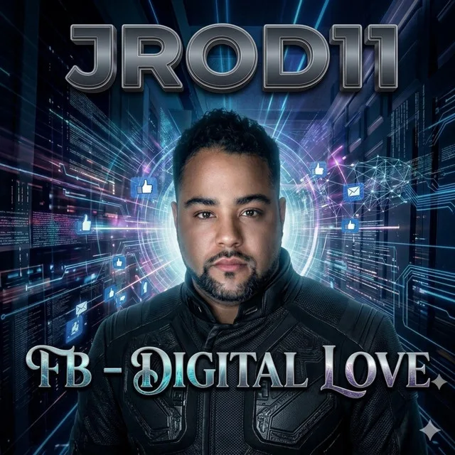 “FB (Digital Love Affair) [Special Version]” cover art — JC’s portrait over a glowing digital circuit background: “FB – Digital Love”
